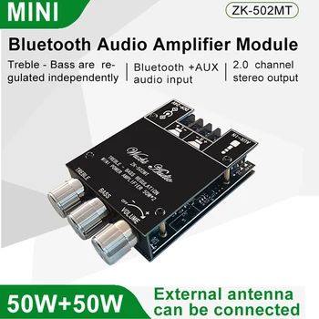 ZK-502MT 2 * 50 Вт Bluetooth 5,0 Плата Усилителя Сабвуфера 2,0 Канальный Аудио Стерео Усилитель Высокой Мощности Плата AUX Bass Treble AMP