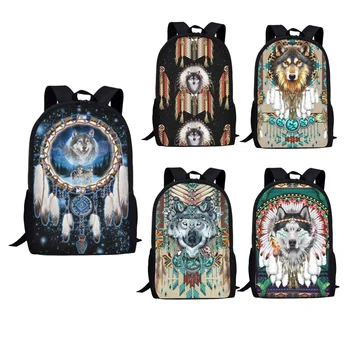 Американский племенной рюкзак с рисунком волка для мальчиков и девочек, школьные сумки для учащихся среднего звена, рюкзаки, детская сумка на плечо, мужской рюкзак