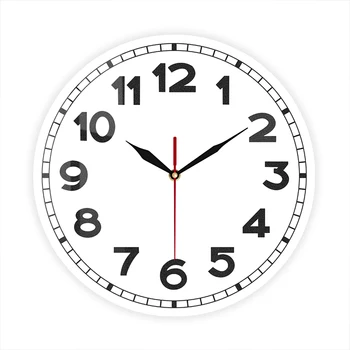 Арабские цифры Современный Дизайн Настенных часов Домашний декор Печать Шкалы времени Металлическая рамка Круглые Бесшумные часы Для детской комнаты