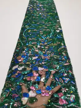 Африканская кружевная ткань с пайетками, тяжелый бисер, Высококачественная вышивка цветными камнями, Нигерийский тюль, Кружевной материал Для свадебного шитья