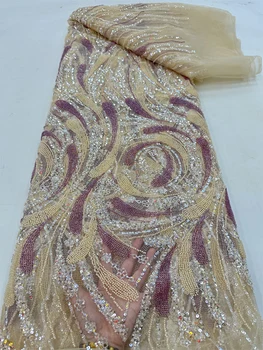 Африканская Кружевная ткань с блестками 2023 5 Ярдов, Высококачественная французская Нигерийская Кружевная ткань для Жениха Для пошива свадебного платья QF0628