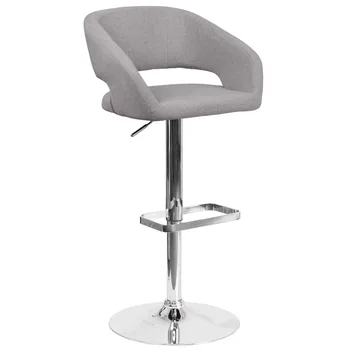 Барный стул из современной серой ткани Flash Furniture Erik с регулируемой высотой, закругленной средней спинкой и хромированным основанием