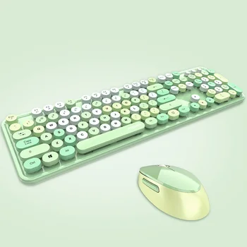 Беспроводная игровая клавиатура и мышь Комбинированные Мультимедийные Круглые колпачки для ключей Многоцветный Компьютерный набор клавиатуры и мыши 2.4 для домашнего офиса