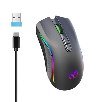 Беспроводная игровая мышь с оптической RGB подсветкой, Переключатель отключения звука, 7 кнопок 4800 точек на дюйм с USB-приемником, Мыши для Ноутбука, Офиса, домашнего ПК, геймера