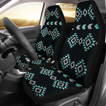 Бирюзовые, серые и черные чехлы для автомобильных сидений в этническом стиле бохо, комплект из 2 универсальных защитных чехлов для передних сидений