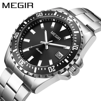 Бренд MEGIR, классические кварцевые мужские часы, простая мода, Водонепроницаемые светящиеся мужские часы из нержавеющей Стали, Relogio Masculino 2064AG