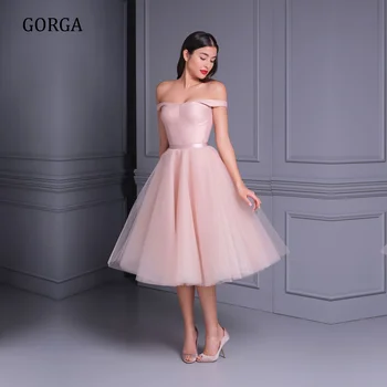 Вечерние платья GORGA для официальных мероприятий, Элегантная вечеринка для женщин, выпускной бал, длина до колена, Трапециевидная драпировка с открытыми плечами