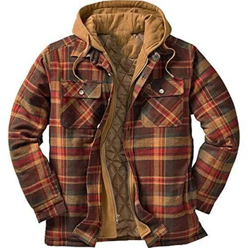 Взрывная мужская одежда, осенне-зимние модели в европейском и американском стиле, толстая хлопковая клетчатая свободная куртка с капюшоном и длинными рукавами