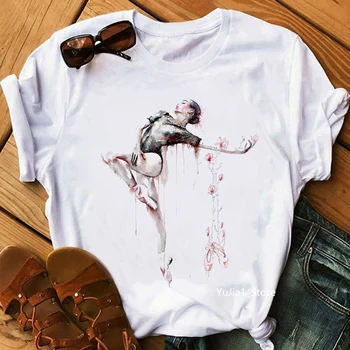 Винтажная женская футболка с акварельным принтом Балерины, футболка с принтом танцовщицы, Женская эстетическая одежда, Летняя модная футболка с коротким рукавом