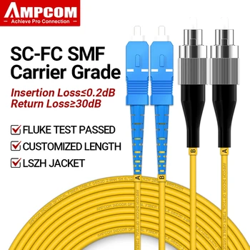 Волоконно-оптический кабель AMPCOM SC-FC UPC, Однорежимный Двухшпиндельный соединительный кабель SMF 9/125 мкм, Нечувствительный к Однорежимному Изгибу Волоконно-оптический шнур 2,0 мм