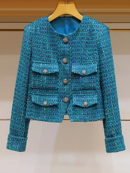 Высококачественная Роскошная Твидовая куртка с небольшим ароматом, женская французская Винтажная Тонкая Шерстяная короткая куртка, Корейская модная Элегантная верхняя одежда