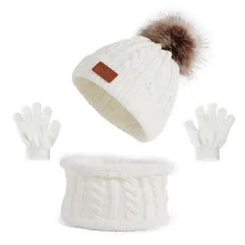 Детские зимние шапки, перчатки для малышей, шапки, перчатки, шарф, комплект с теплой флисовой подкладкой, 3 шт., зимняя шапка-бини, шарф, перчатки, комплект для 1-5
