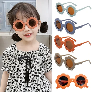 Детские солнцезащитные очки с цветами, Милые Солнцезащитные очки с защитой от UV400, разноцветная оправа, Корейские дети, Девочки, мальчики, Зеркальные очки с легким декором