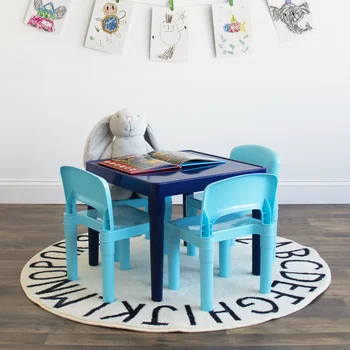 Детский легкий пластиковый стол и 4 стула, квадратный, многоцветный синий