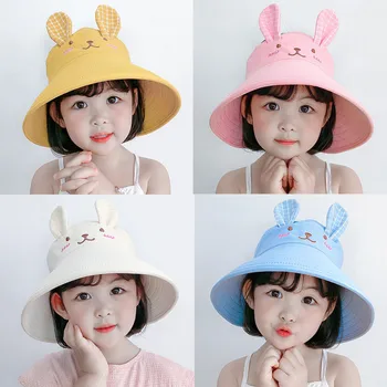 Детский пустой цилиндр, шляпа от солнца с кроликом, летняя детская шляпа от солнца с большими полями для девочек, шляпа рыбака, милая для мальчиков и девочек от 1 до 8 лет