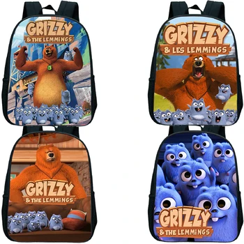 Детский рюкзак Grizzy and the Lemmings, Водонепроницаемые сумки для детского сада, Сумка для книг, Детские Рюкзаки с героями Мультфильмов Аниме, Школьная сумка для мальчиков и девочек