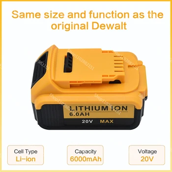 Для Dewalt 20 В 6000 мАч Oplaadbare Elektrisch Gereedschap Batterij Met Светодиодный Литий-ионный Аккумулятор Dcb205 DCB204-2 Dcb206 100%Origineel