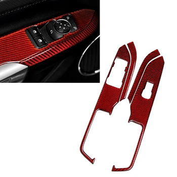 Для Ford Mustang 2015-2023 Крышка переключателя стеклоподъемника из углеродного волокна с отделкой красным