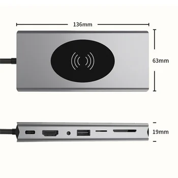 док-станция 15 в 1, совместимая с USB-концентратором Type C и HDMI, беспроводная зарядка, адаптер USB 3.0, док-станция-концентратор Type C