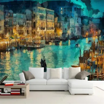 Европейская картина маслом Ночной вид Венеции Гостиная Домашний промышленный декор 3D обои Настенная роспись спальни Papel Tapiz