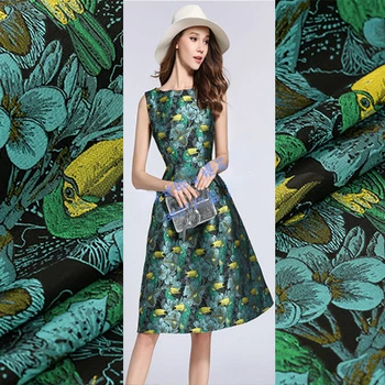 Европейский стиль, Весна-осень, Высококачественная парчовая жаккардовая ткань с цветочным рисунком зеленых птиц Добби для вечернего платья, 1 ярд