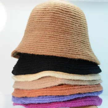 Женская теплая шерстяная шапка, однотонные зимние Шапки-ведра, Упаковываемые Шляпы-клоши Из вареной шерсти