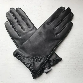 женские перчатки, модные черные утепленные женские зимние перчатки из овчины, сохраняющие тепло женские кожаные перчатки