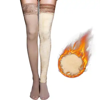 Женские флисовые колготки, Чулки Mirco Velvet Внутри, сохраняющие тепло, Зимние носки выше колена, высокие сапоги до бедра