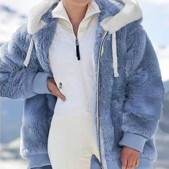 Женское зимнее пальто, модная повседневная одежда в клетку с отстрочкой, с капюшоном, на молнии, Женское удобное теплое универсальное пальто из шерсти ягненка в корейском стиле
