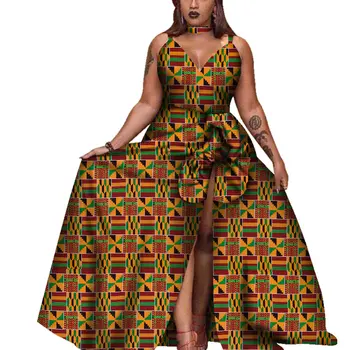 Женское платье в африканском стиле, модная одежда для вечеринок, Длинное платье на подтяжках с разрезом, Традиционная одежда Wy4313