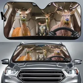 Забавный семейный автомобиль с левым рулем и оленями, подарок любителю охоты, Семейный автомобиль с оленями и дикими животными, солнцезащитный козырек, подарок Ide