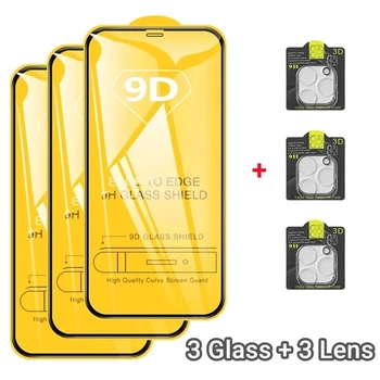 Защитные пленки 6-в-1 9D для iPhone 12 11 13 Pro Max 13Mini для объектива задней камеры, Защитная Стеклянная пленка для iPhone 13 X XR XS MAX