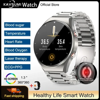 Здоровый уровень сахара в крови Смарт-часы Для мужчин ЭКГ + PPG Точная температура тела Монитор сердечного ритма Умные часы HRV Часы для измерения артериального давления 2023