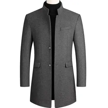 Зимняя мужская Шерстяная куртка, пальто, тренч, Классическое Однотонное Плюс хлопок, Плотная мужская Мода, Элегантная Повседневная Шерстяная куртка, пальто, мужские