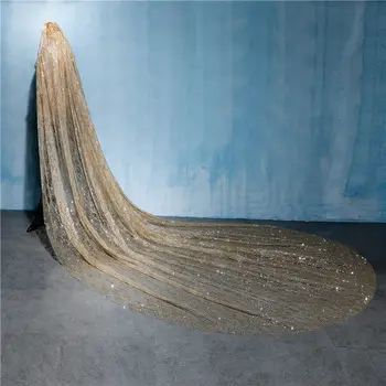 Золотая свадебная фата длиной 3 метра, длинный шлейф роскошной соборной фаты невесты, блестящая фата с блестками, свадебные аксессуары с пайетками