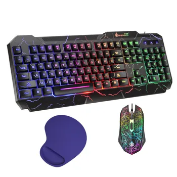 Игровая клавиатура и мышь для компьютера Механическая USB Проводная Светящаяся светодиодная клавиатура с RGB подсветкой для ПК Эргономичные клавиатуры для геймеров