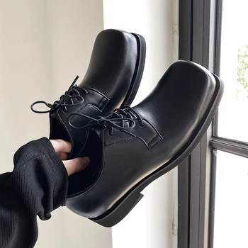 Индивидуальный дизайн с большим квадратным носком и деформированной головкой, Кожаная обувь для мужчин, уличная мода, мужская Повседневная Простая платформа