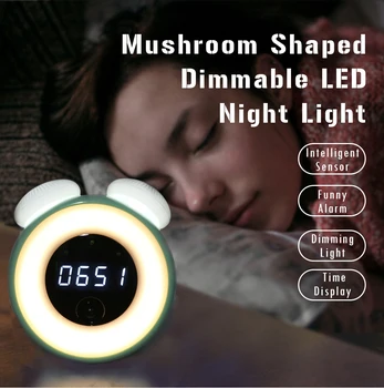 Интеллектуальный Датчик LED Night Light Прикроватная Лампа С Цифровым Будильником Home Decor Многофункциональные Часы В Форме Гриба