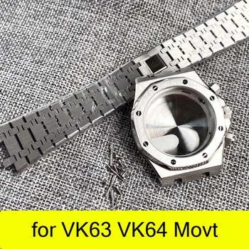 Квадратный корпус часов из стали 316L 42 мм, Кварцевый механизм VK63 VK64, Водонепроницаемый комплект браслетов с плоским сапфировым стеклом, Деталь для ремонта часов