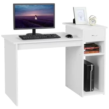 Компьютерная станция SMILE MART для домашнего офиса, Компьютерный стол с выдвижным ящиком и местом для хранения, белый
