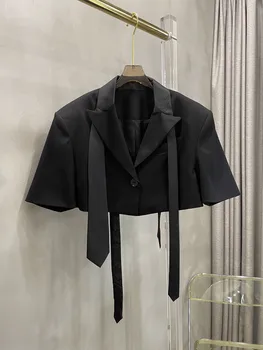 Короткий пиджак с двойным галстуком дизайн повседневная мода 2023 лето новый стиль 0323