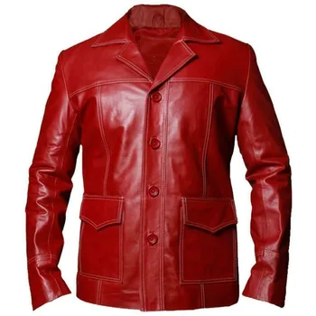 Красная Кожаная Куртка Из Натуральной Овчины Европейского и американского Модного Тренда