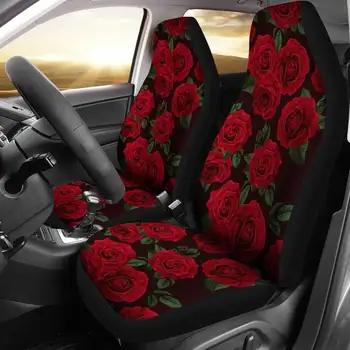 Красные Розы, Цветочные Цветы, Пара Черных чехлов Для автомобильных сидений, 2 передних чехла Для автомобильных сидений, Чехол для сиденья автомобиля, Протектор для автомобильного сиденья, Доступ в автомобиль