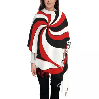 Красный, черный, белый, Твист-шарф, Обертка для женщин, Длинная зимняя теплая шаль с кисточками, Унисекс, Абстрактные геометрические шарфы
