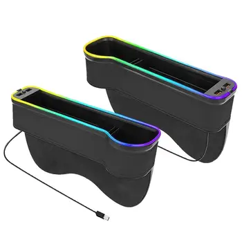 Красочный светодиодный USB-кабель для зарядки автомобильного сиденья, щелевая коробка для хранения, карман для хранения, органайзер, двойное USB-зарядное устройство, чашка, держатель для телефона