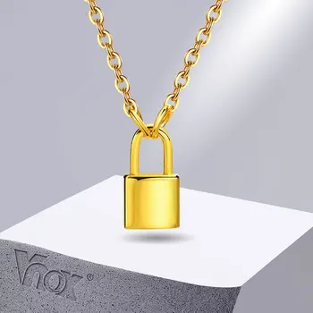 Крошечное ожерелье Vnox с висячим замком для женщин, милый золотой кулон с замком из нержавеющей стали с регулируемой цепочкой, воротник для девочек