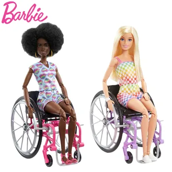 Кукла Барби Модница с Инвалидным Креслом и Пандусом, Вьющиеся Черные Волосы HJT14, Светлые волосы HJT13, Радужный Комбинезон, игрушка Барби, подарок для девочек