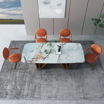 легкий роскошный стол из яркой каменной плиты, современный простой обеденный стол для маленькой семьи, дизайнерский креативный квадратный стол из нержавеющей стали