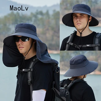 Летние солнцезащитные шляпы, Двухслойная кепка с защитой от ультрафиолета, для рыбалки, Охоты, для улицы, Для мужчин, для Пеших прогулок, для кемпинга, Съемная шляпа рыбака