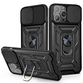 Магнитный Кольцевой Держатель Противоударный Чехол Для Телефона iPhone 11 13 12 Pro Max X XR XS Max 14 Plus 15 Pro Защитная Крышка для Слайд-камеры